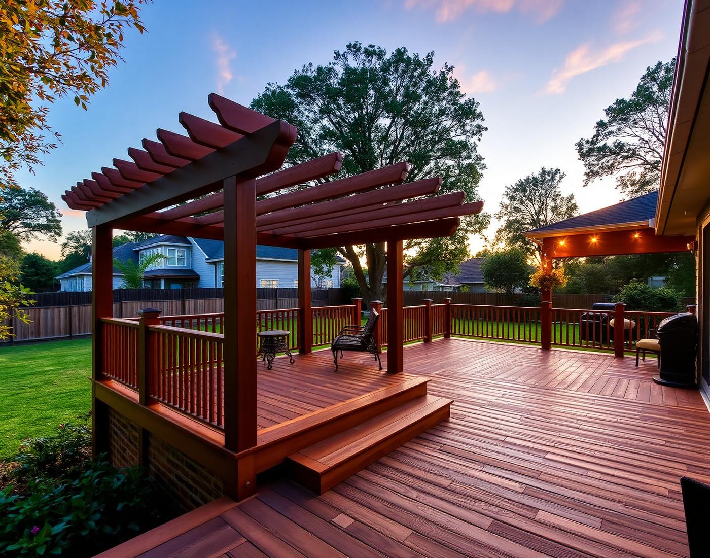 Custom wood deck and pergola for a Raleigh, NC home built by Apex Craft Co